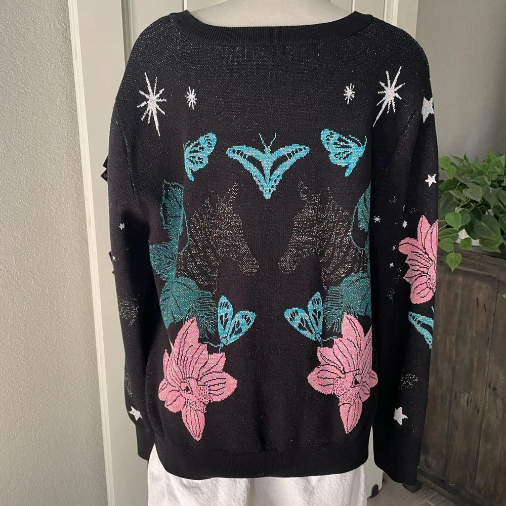 525 America Jungle Jacquard Crew Neck Sweater Moth Butterfly Star - Picture 4 of 6